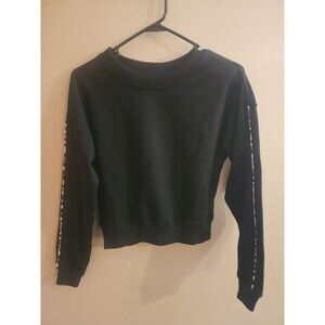 Kittenish Black Leopard Trim Pull Over Sweatshirt Cropped Size XS